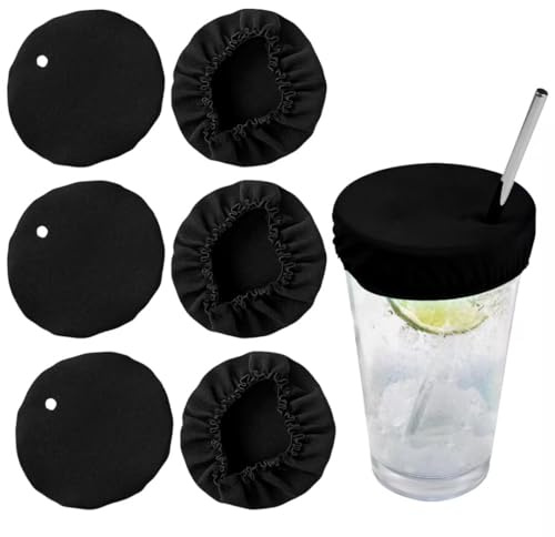 Drink Covers, 6Pcs Anti-Spike Drink Protector for Women, with Straw Hole, Anti-Dust,Insect, Reusable, Washable Fits Most Cups & Glasses, for Outdoor Travel Bar Club Party (Black)
