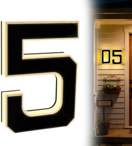 Upplyst husnummerskylt 23 cm stor personlig vattentät LED-adressskyltar för hus modern upplyst bakgrundsbelyst adressplatta för hem garage butik (5)