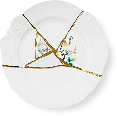 Seletti Kintsugi Piatto piano in porcellana e oro 24 carati mod. 2 | Kintsugi Seletti Marcantonio: servizio da tavola di design con ceramiche e dettagli doratiLa collezione Kintsugi Seletti by