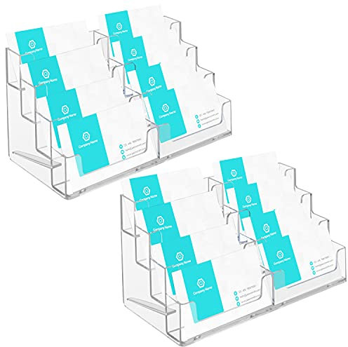 BELLE VOUS Acryl Aufsteller Visitenkarten Halter (2er Pack) - Hält Bis 320 Karten - 4-Stufiger, Klarer Acryl Schreibtisch Organizer - 8 Fächer Karten Ständer für Büro Schreibtisch & Arbeitsflächen