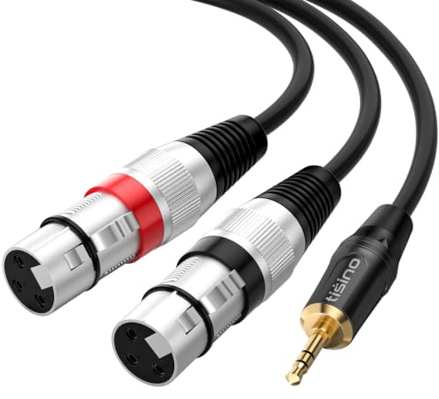 Tisino Cable de micrófono estéreo XLR dual a 3,5 mm, 2 XLR hembra a mini jack de 1/8 pulgadas, cable de micrófono divisor en Y, 10 pies
