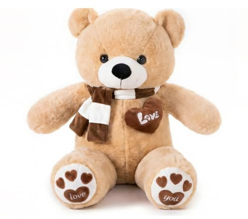 Teddybär Groß Riesen Plüschtier Kuscheltier Stofftier Hellbraun 100cm | mit Love You Herz und Schal,Super flauschig, niedlich und weich,Geschenk zur Konfirmation,Nikolaus,Weihnachten