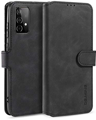 UEEBAI Coque pour Samsung Galaxy A52 4G/5G A52S 5G, Etui en Cuir PU Portefeuille Rétro Antichoc Flip Case Housse avec Fentes de Cartes Fonction Support, Fermeture Magnétique - Noir
