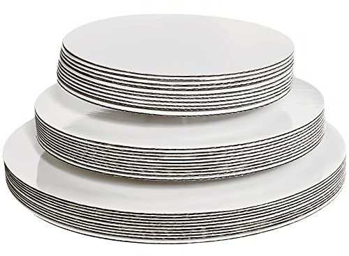 ONEMORE 30-Pack White Cake Board Rounds,Circle Cardboard Base Boards, 8, 10 and 12-Inch. Perfect for Cake Decorating, 10 of Each Size (White,30)