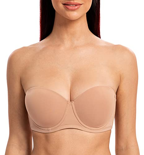 MELENECA Women's Strapless Bra for Large Bust Back Smoothing Plus Size with Underwire Cappuccino 46B