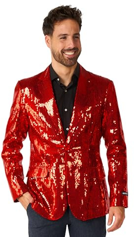 Suitmeister Blazer De Fête Rouge pour Hommes - Fête De Noël, Nouvel an - Veste De Costume à Paillettes Brillantes - Rouge