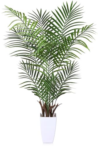 Kazeila Künstliche Pflanzen Groß 120cm Kunstpalme Kunstpflanze mit Weiß Topf Fake Plastikpflanzen für Home Decor Zimmerdeko Schlafzimmer Dekoration(1Pack)