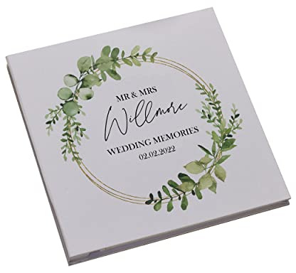 Personalised Large Wedding Photo Album Gift Linen Cover Eucalyptus Wreath