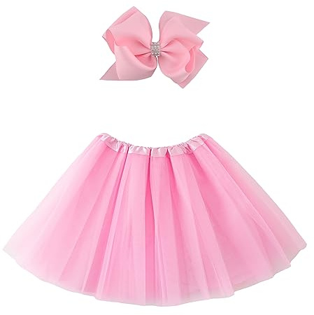 Jastore Girl Tutu Skirt 4 Layers Tulle Tutus for Little Girls Fluffy Ballet Dress Up for Toddler Kids Children for Party (Satin-Pink)