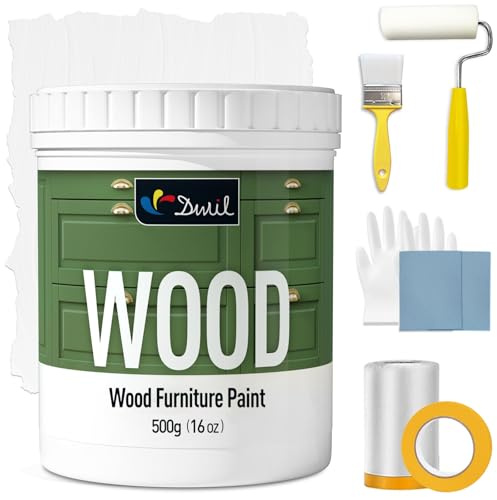 DWIL Matte Finish Furniture Paint - 16 Oz Wood Paint for Cabinets, Doors, Tables, and Dressers Refinishing - Water-Based, Non-Toxic & Odorless, Easy to Apply(White)-With Tools