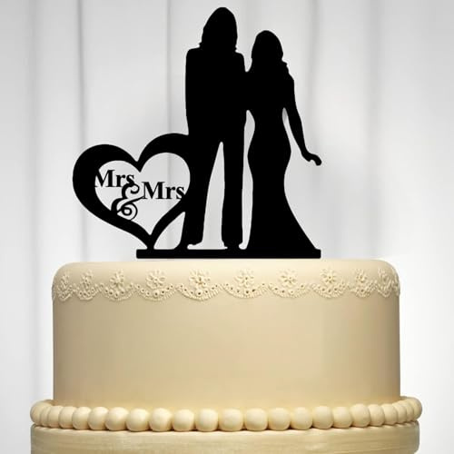 Mrs & Mrs Cake Topper Lesbische Hochzeitstorte Dekor für Frauen Schwarz Acryl Frau und Frau Hochzeitsgeschenke für Geburtstag Verlobungsparty