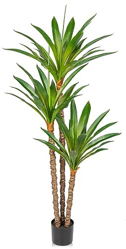 170cm Kunstpflanze Yucca Palme Künstliche Pflanzen groß mit 3 Köpfen im Kunststofftopf, Kunstpflanze Groß im Topf für Wohnzimmer Schlafzimmer Büro Deco, Indoor Outdoor Garten Moderne Dekoration