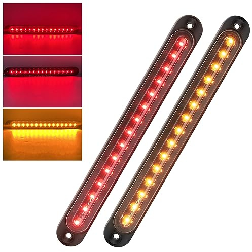 Biqing 2PCS 10 Barre de Feux Arrière de Frein de Remorque,12V 30 LED Feu Arrière de Remorque Feu de Freinage Direction Troisième Frein pour Camions Semi Cargo Remorques de Bateaux(Rouge Ambre)
