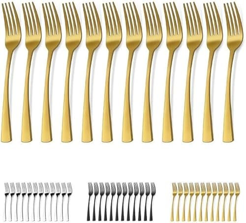 Bestdin Gabeln 12 Stück, 20.5cm(8.07 inch), Elegantes Besteck Gabeln,Tafelgabeln, Multifunktions für Zuhause/Restaurant/Hotel, Spülmaschinenfest, Mattgold