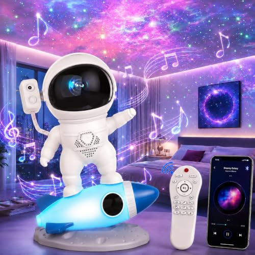 Proyector Estrellado Astronauta, Proyector de Estrellas, Proyector de Cielo Estrellado LED con Altavoz Bluetooth y Función de Ruido Blanco, Lámpara Proyectora de Cielo Estrellado para Infantil Adultos