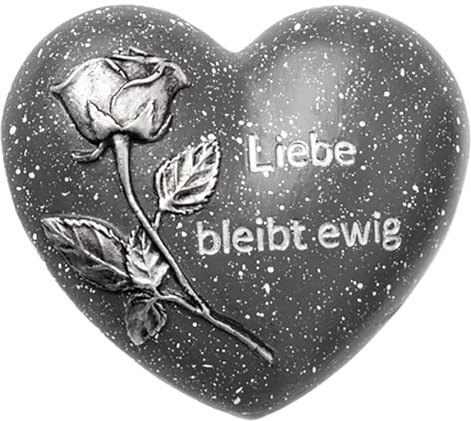 Annastore Besinnliche Grabdeko zur Erinnerung, frostfest und witterungsbeständig Grabschmuck - Grabfigur - Friedhof Deko (Herz (Liebe bleibt ewig) 10,5 x 9,5 cm)