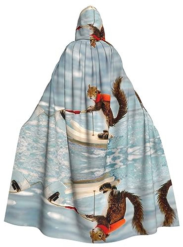 JAMCHE Wasserski Fuchs Eichhörnchen Print Kapuzenumhang für Weihnachten Halloween Cosplay Kostüme