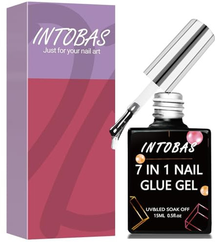 INTOBAS Colla Gel Unghie Per Tip Uv, 15ml 7 in 1 Nail Glue, Rubber Base Gel per Unghie Finte, Colla Per Unghie Finte Resina Extra Forten