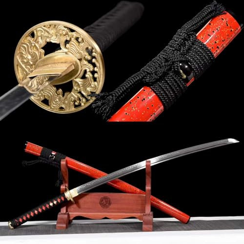 T10-Stahl verwandelt Boden eine brennende Klinge eines Katana,Skulptur-Tsuba reinem Kupfer,lackierte Scheide massivem Holz,handgeschmiedete,scharfe Samurai-Schwerter zur Verteidigung,Sammlung,103cm