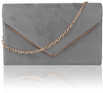 Shengxi Clutch Damen Umschlag Clutch Tasche mit Kette Elegant Abendtasche Kettentasche Crossbody Umhängetasche Damen Samt Unterarmtasche Handtasche für Hochzeit Wedding Prom Party (Grau)