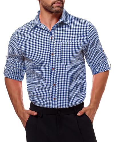 NANAMEEI Traditional Bavarian Lederhosen Men Shirt Short Sleeve Printing Shirts Blue M