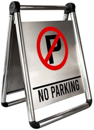 Berry Foldable Stainless Steel No Parking Sign | A-Frame Warning Board for Driveways, Garages, Parking Lots & Malls | Portable Metal No Parking Notice Stand for Outdoor Use