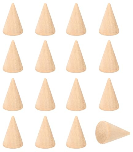 PATIKIL 16 Pièces Porte-Bagues en Cône en Bois Couleur Bois (31x20mm) | Support d'Affichage de Bague en Bois pour Doigt Organisateur de Support de Cônes en Bois pour Artisanat d'Art DIY