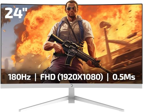 GAMEPOWER Vivid T40 - Monitor curvo blanco para juegos de 23.6 pulgadas, 180 Hz, 0.5 ms, pantalla de PC Full HD 1080P, pantalla HDR curvada VA, sin marco, FreeSync G-Sync, 125% sRGB, con altavoz