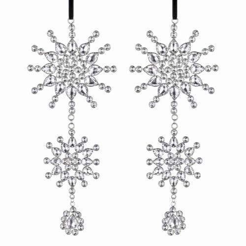 Loberon Weihnachtsanhänger 2er Set Klerven, Silber | Elegante Schneeflockenform, Funkelnde Perlen, Samtige Aufhängung, Christbaumschmuck, Weihnachtsdeko, Eisen, Acryl