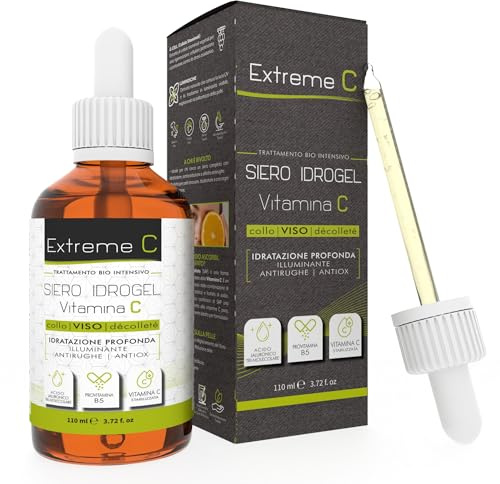 Gesichtsserum mit Vitamin C und Hyaluronsäure 110 ml, feuchtigkeitsspendend und Botox-Effekt, Anti-Falten, aufhellend mit biomimetischen Peptiden und Aloe Vera, für empfindliche und reife Haut,