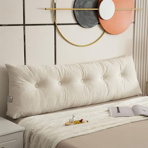 GYCF Rückenkissen Lesekissen für Bett Sofa,Keilkissen Bett Kopfteil Dreieckskissen Bettkissen Rückenlehne Wandkissen Bett Nacken Schulter Rücken Kissen,Weiß,150 * 40 * 12CM