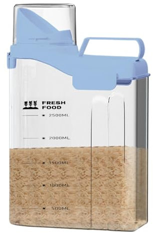 Tanxemery Contenedor de almacenamiento de comida para gatos con tapa, contenedor portátil de comida para animales, 2,8 litros, caja de comida seca de transparente para gatos y perros con vaso medidor