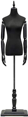 SHANYAYALI Weibliche Schaufensterpuppe, Torso, Körperform, verstellbarer Ständer mit Holzsockel, für Kleidung, Schmuck, Display, Modell (Schwarz, S)