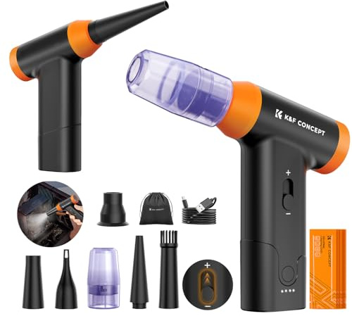 K&F CONCEPT 2 en 1 Soplador De Aire Comprimido con luz LED- 150000 RPM, Potente Quitapolvo Eléctrico Con Batería De 5000mAh, Velocidad Ajustable, Mini Limpiador Aire Comprimido Para Teclado, Coche, PC