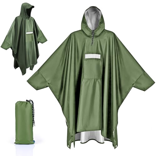 Apritsce regnponcho vattentät regncape med huva, Grön, one size