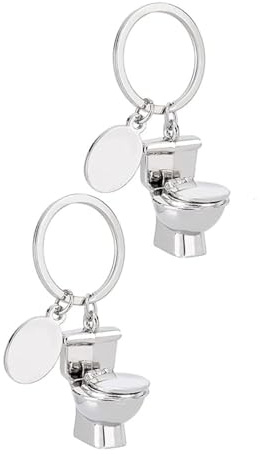 YANGWEN 2 Pièces Porte-Clés Toilette en Métal - Mini Siège WC avec Charnière - Pendentif Drôle pour Sac à Main,Cadeau Original & Gadget Humoristique