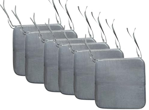 INSAFIANS Waterproof Chair Cushions Tie-On Seat Pads Dining Kitchen Patio Outdoor Chairs Packs of 2, 4, 6, or 8 (Pack 6 Grey)