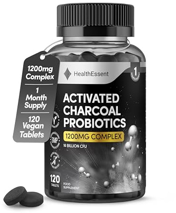 Activated Charcoal Probiotics Tablets - 1200mg High Strength, 16 Billion CFU Dual Gut Support & Digestive Balance, Bacteria Cultures Lactobacillus Acidophilus– 120 Tablets by HealthEssent