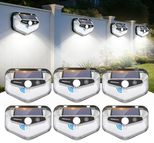 Aigostar Lampe Solaire Extérieur avec Détecteur de Mouvement,Lot de 6 Lumiere Solaires,éclairage 270° Spot Solaire,IP65 Etanche LED murale pour Jardin, Garage, Patio