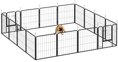 PawHut Parc pour Chien 16 Panneaux Modulable Pliable 224x224x60cm Noir | Enclos Chien, Portable, Acier, Clôture pour Petits Anumaix, 2 Portes, Intérieur et Extérieur