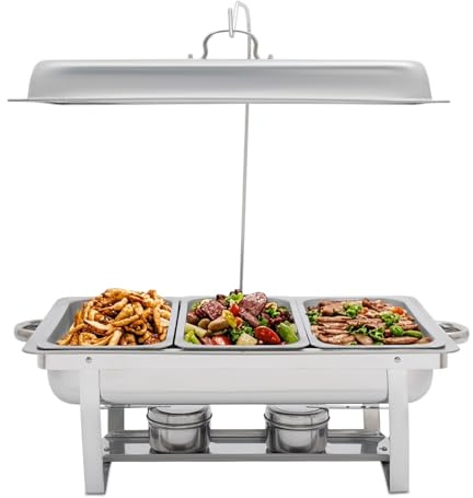 BAOCHADA Chauffe-plats 9 l - Plaque chauffante - Avec 3 récipients et couvercles - Chauffe-plats - En acier inoxydable - Pour fêtes, mariages, restaurants, avec