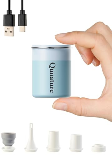 Qunature Pompa Elettrica Portatile 5kPa (400L/min), Pompa Sottovuoto da Viaggio per Materasso, con 5 Ugelli Multifunzione, Design Magnetico, Lanterna da Campeggio per Letto ad Aria, Piscine, Azzurro