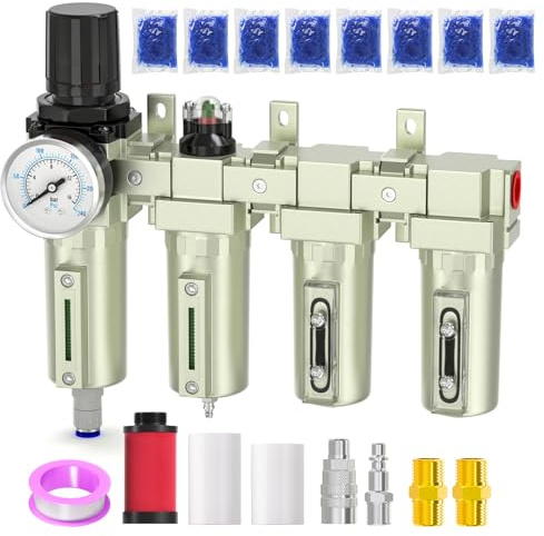 BOGERDACK Industrial Grade 4-Stage Air Drying System, 1/2 NPT with Auto Drain, desiccant dryer, air regulator, Particulate Filter and Coalescing Filter for for Paint Spray， Plasma Cutter