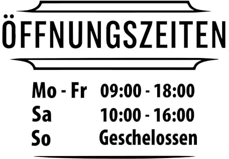 Schaufensterfolie Öffnungszeiten – Vinyl Aufkleber mit Wunschtext – Personalisiert Schriftzug für Tür & Glas – UV-beständig Wetterfest