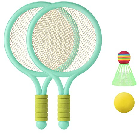 Durable Raquette de badminton pour enfant pour entraînement débutant Vert 39 x 23,5 cm