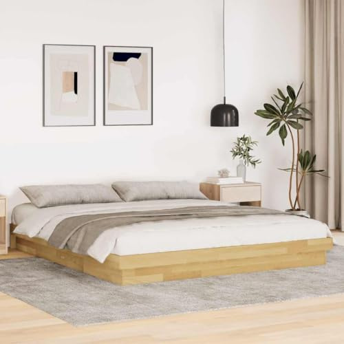 Holamys Massivholzbett Eiche 180x200 cm, Robustes Bettgestell aus Eichenholz, niedriges Plattformbett für Schlafzimmer, langlebiges Möbelstück, Gute Unterstützung