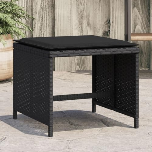 Frdhee Gartenhocker, Sitzhocker, Garten Fußhocker, Fußhocker, Terrassenhocker, Gartenstuhl, Gartenhocker mit Kissen 4 STK. Schwarz 40x40x35 cm Poly Rattan Für Camping, Terrasse, Wohnzimmer, Robust