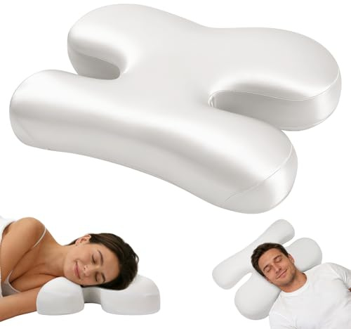 Side Sleeper Pillow for Anti-Wrinkle, Cooling Memory Foam Pillows for Neck Pain & Breathing Smoothly, Silky Satin Anti-Aging Pillow with High Low Ergonomic Design for Back and Side Sleepers (White)