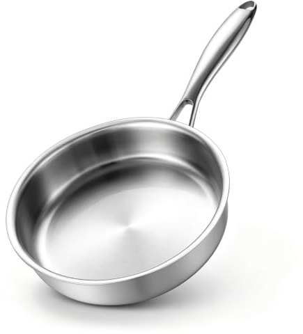 HaWare Small Frying Pan, Uncoated Induction Skillet Egg Pan, 20cm | Tir-Ply Stainless Steel, Healthy, Compatibility for All Stovetops, Ergonomic Stay-Cool Handle, Dishwasher/Oven Safe