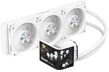 KRUX HydroArc 360 vit AIO vattenkylning CPU – 6,8 tum IPS-skärm 120 Hz, 3 x 120 mm ARGB PWM-fläkt, 360 mm radiator, USB-C, Intel AMD, RGB, vit CPU-kylare